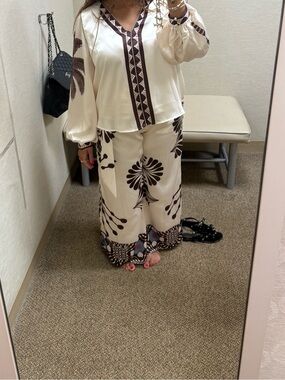 Cream and Brown Floral Two-Piece Set